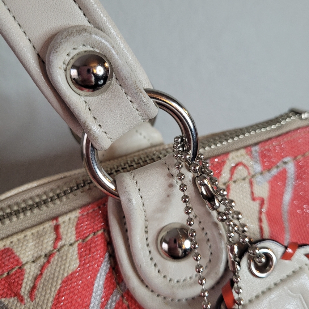 Coach Poppy Signature Coral Ivory Canvas Sequin Glam Shoulder Bag - Picture 5 of 16
